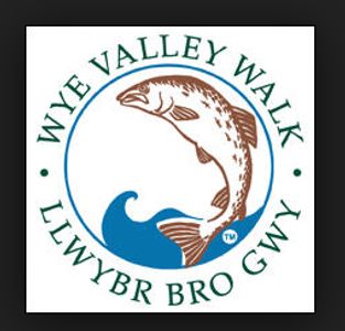 Wye Valley Walk Llwybr Bro Gwy logo. A leaping salmon above blue water design.