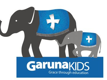 Logo of Garuna KIDS with two elephants wearing blue cloths.