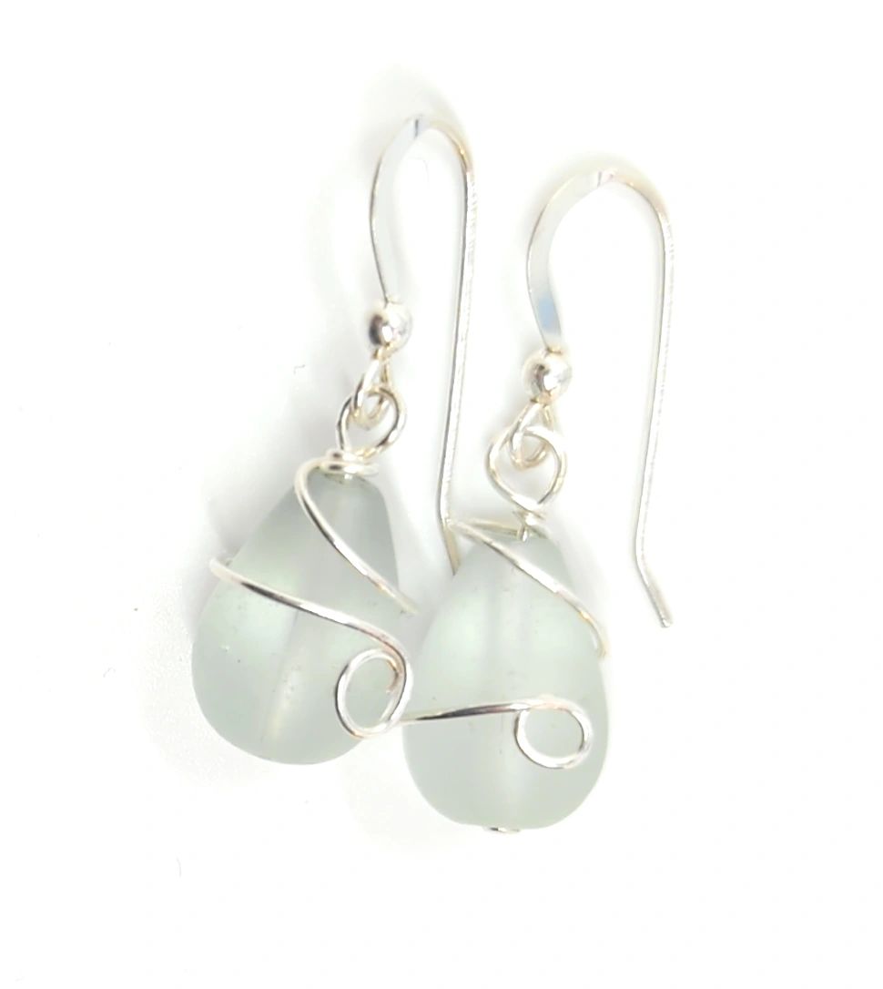 Whisper Light Sea Foam Green Recycled Sea Glass Droplet Earrings by ...