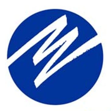 White zigzag line inside a blue circle.