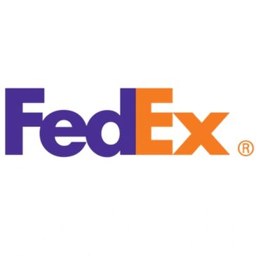 FedEx logo in purple and orange colors.