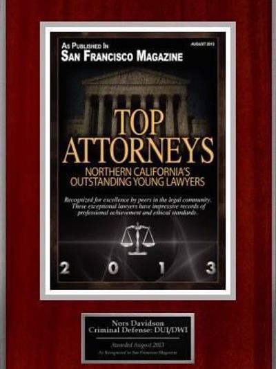 DUI lawyer Nors Davidson was rated among the Top DUI Attorneys by San Francisco Magazine in 2013.
