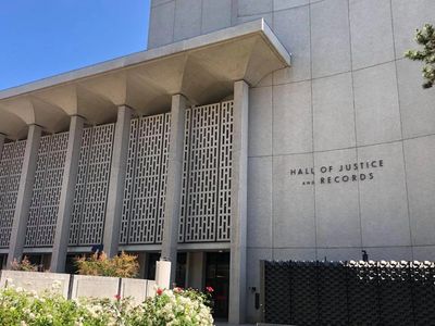 The San Mateo County Hall of Justice located at 400 County Center Drive in Redwood City, California.