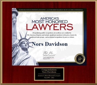 San Francisco DUI Attorney Nors Davidson received "America's Most Honored Lawyer" award in 2022.