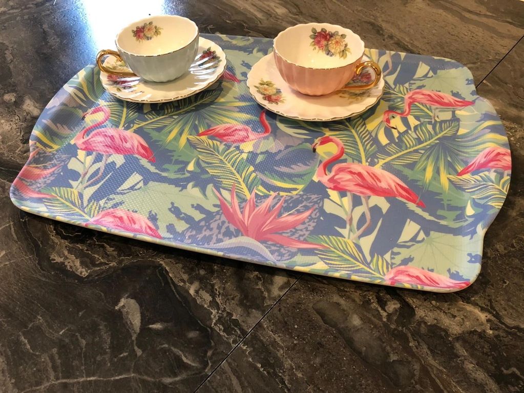 İstanbul Desen & STONEMEL 41cm Kaydırmaz Tepsi.Melamin Tepsi Flamingo Desenli. Şık ve kullanışlı.