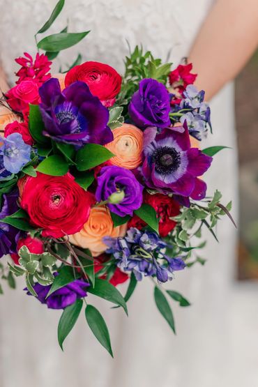 Bright jewel tone wedding bouquet