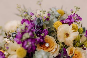 Peach and purple pastel bridal bouquet