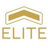 Gold chevron above the word ELITE in gold letters on white background.