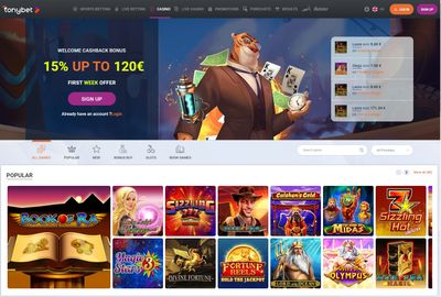Tonybet casino homepage
