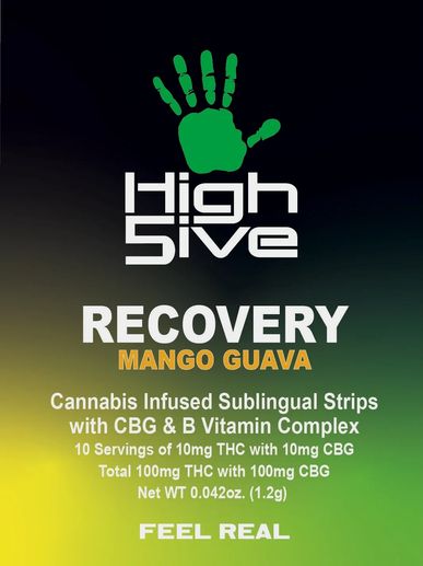 Shows front of High 5ive Recovery Mango Guava packaging