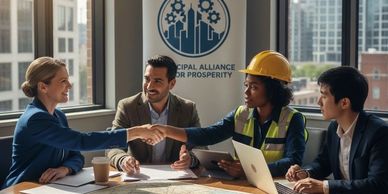 Business handshake between colleagues in a meeting.