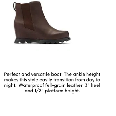 Perfect and versatile boot! The ankle height makes this style easily transition from day to night.  