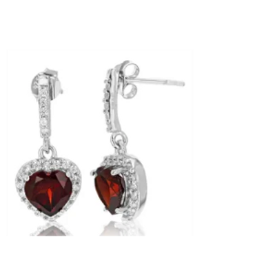 VIR Jewels_0.95 Cttw Garnet Dangle Earrings .925 Sterling Silver With Rhodium 6 Mm Heart