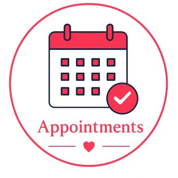Calendar icon with appointments and checkmark.