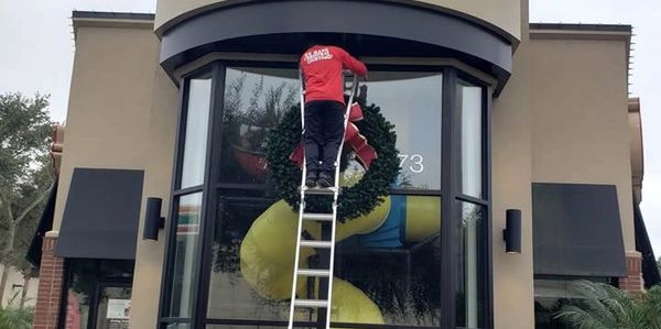 Commercial Christmas Wreath Installation