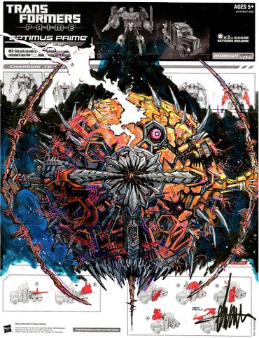 Unicron concept painting on vintage instruction sheet by Aaron Archer
