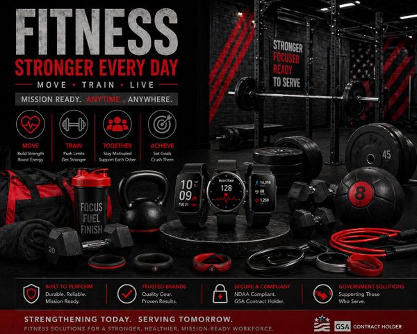 Fitness gear and smartwatches promoting strength and motivation in a gym setting.
