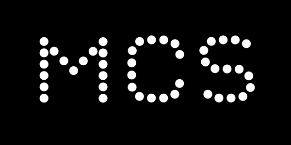 The letters M, C, and S formed with white dots on a black background.