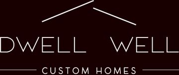 Logo for Dwell Well Custom Homes featuring a minimalist house outline.