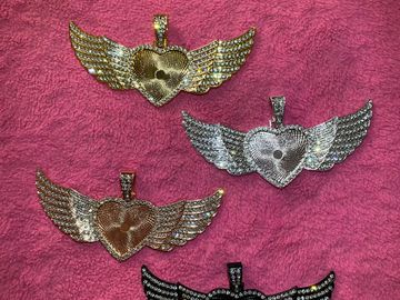 Winged Heart necklace pendants. Gold, silver, rose gold & black.