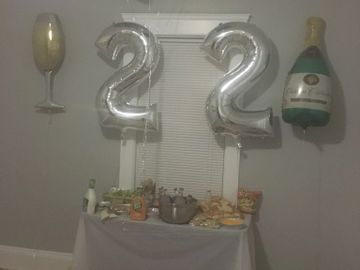Food table set up.