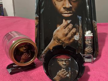 4 piece set, Rolling Tray, ashtray, lighter & stash jar.