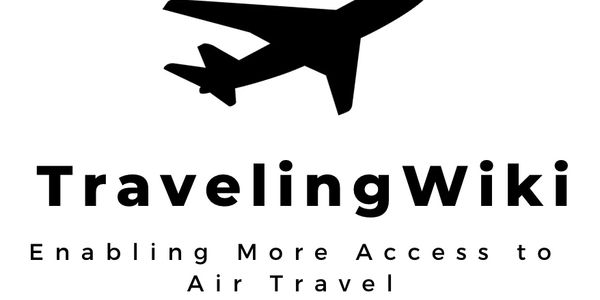 Logo with airplane silhouette and TravelingWiki text.