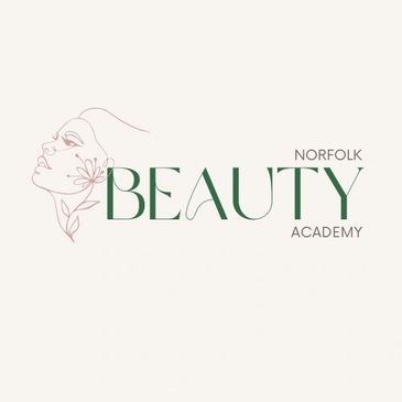 Elegant logo for Norfolk Beauty Academy with a floral female profile and stylish typography.