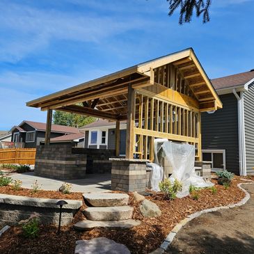 Build phase of an outdoor living space, Apple Valley MN, Pavilion space, Custom Framing perfection 
