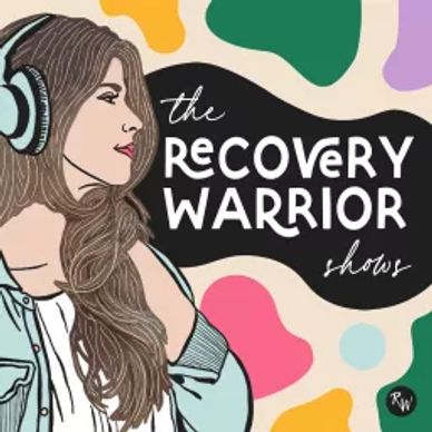Cartoon of a woman wearing headphones next to the words "Recovery Warrior"
