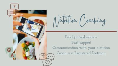 Image of Nutrition Coaching logo. Hands shown holding a camera, taking pics of food.