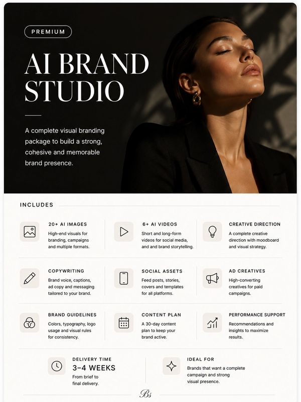 AI Brand Studio offers a complete visual branding package for a strong, cohesive brand presence.