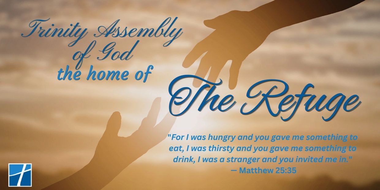Two hands reaching out with a religious quote about refuge and kindness.