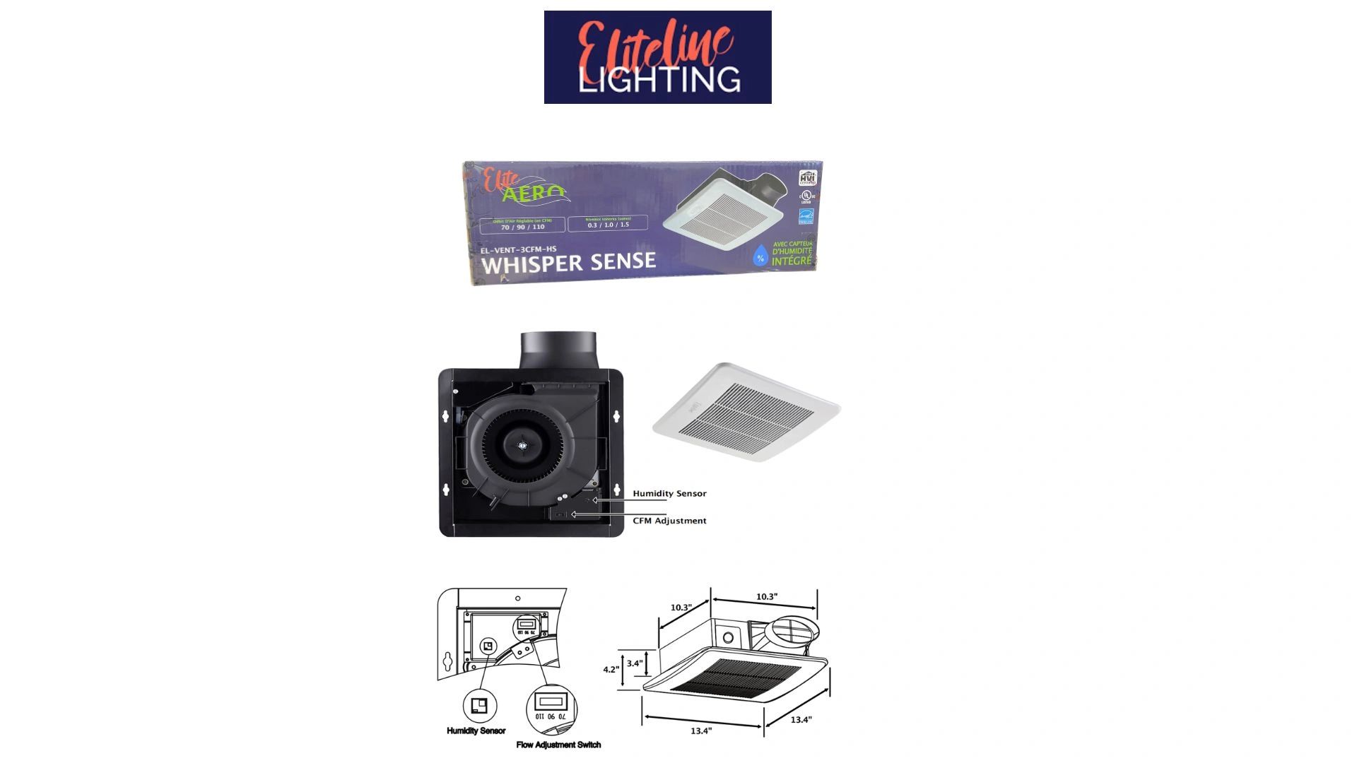 Elite Aero Whisper Sense ventilation fan with humidity sensor and adjustable airflow.