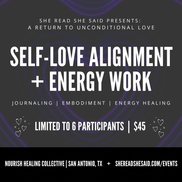 Event poster for self-love alignment and energy work workshop.