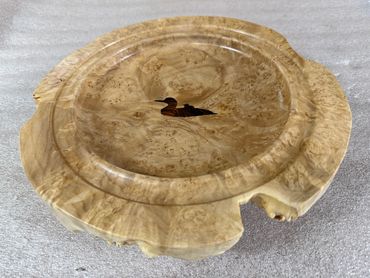 Maple burl wood with Loon and Chick Inlay.