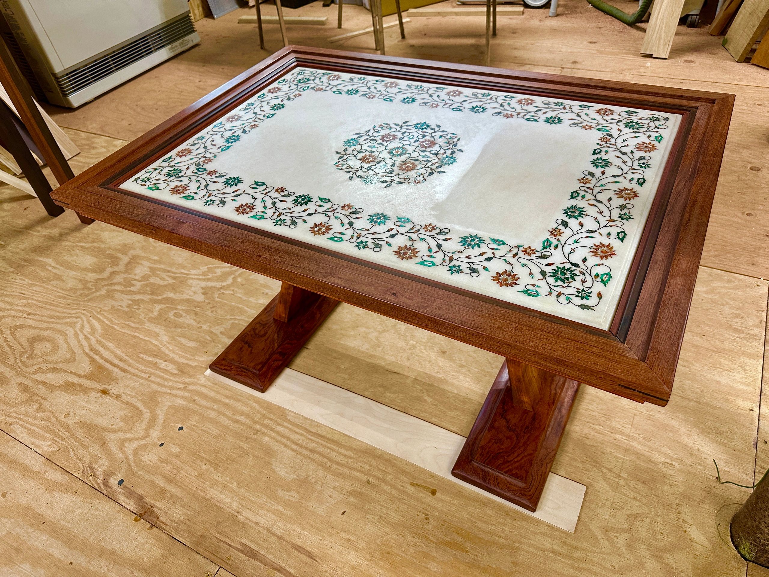 Marble and Bubinga Table