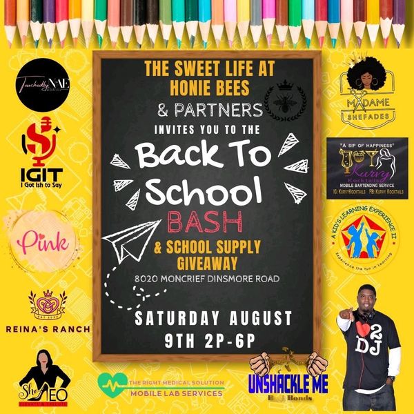 The Sweet Life at Honie Bees & Partners Present…
🚌 Back-to-School Bash & Supply Giveaway
📅 Saturda