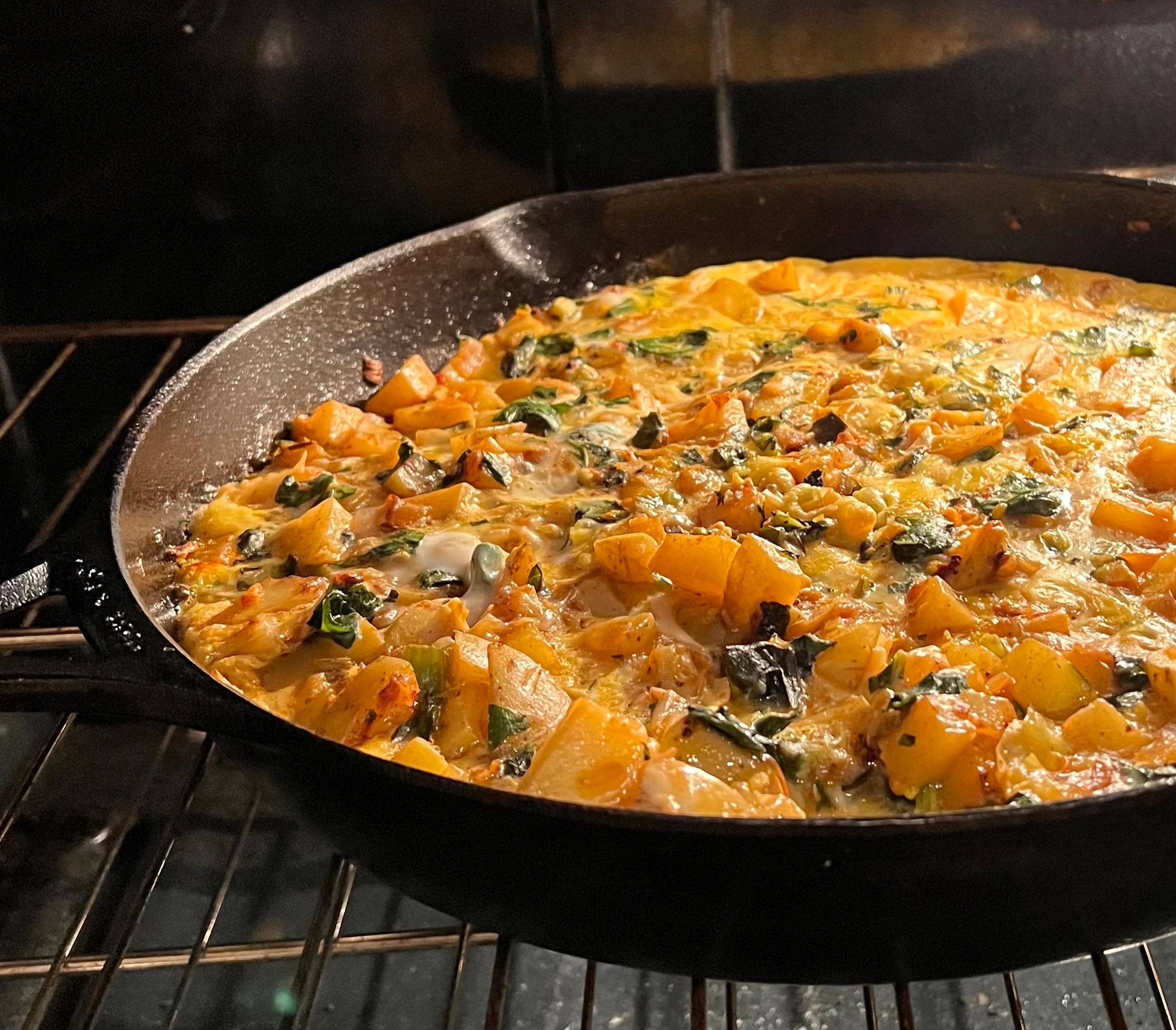 Chef Ellie Krieger’s Potato and Swiss Chard Frittata baked in a Lodge skillet. Perfection 