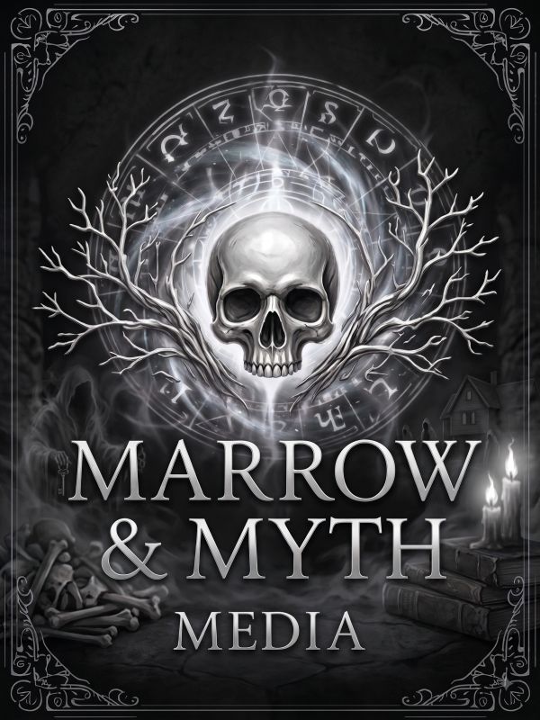 Dark-themed logo with skull and mystic symbols.