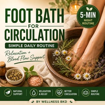 5-minute foot bath for circulation with natural support and relaxation.