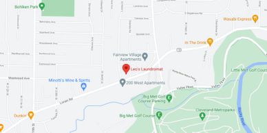Click here for Directions to Leos.
https://www.google.com/maps/place/Leo's+Laundromat/@41.4507143,-8