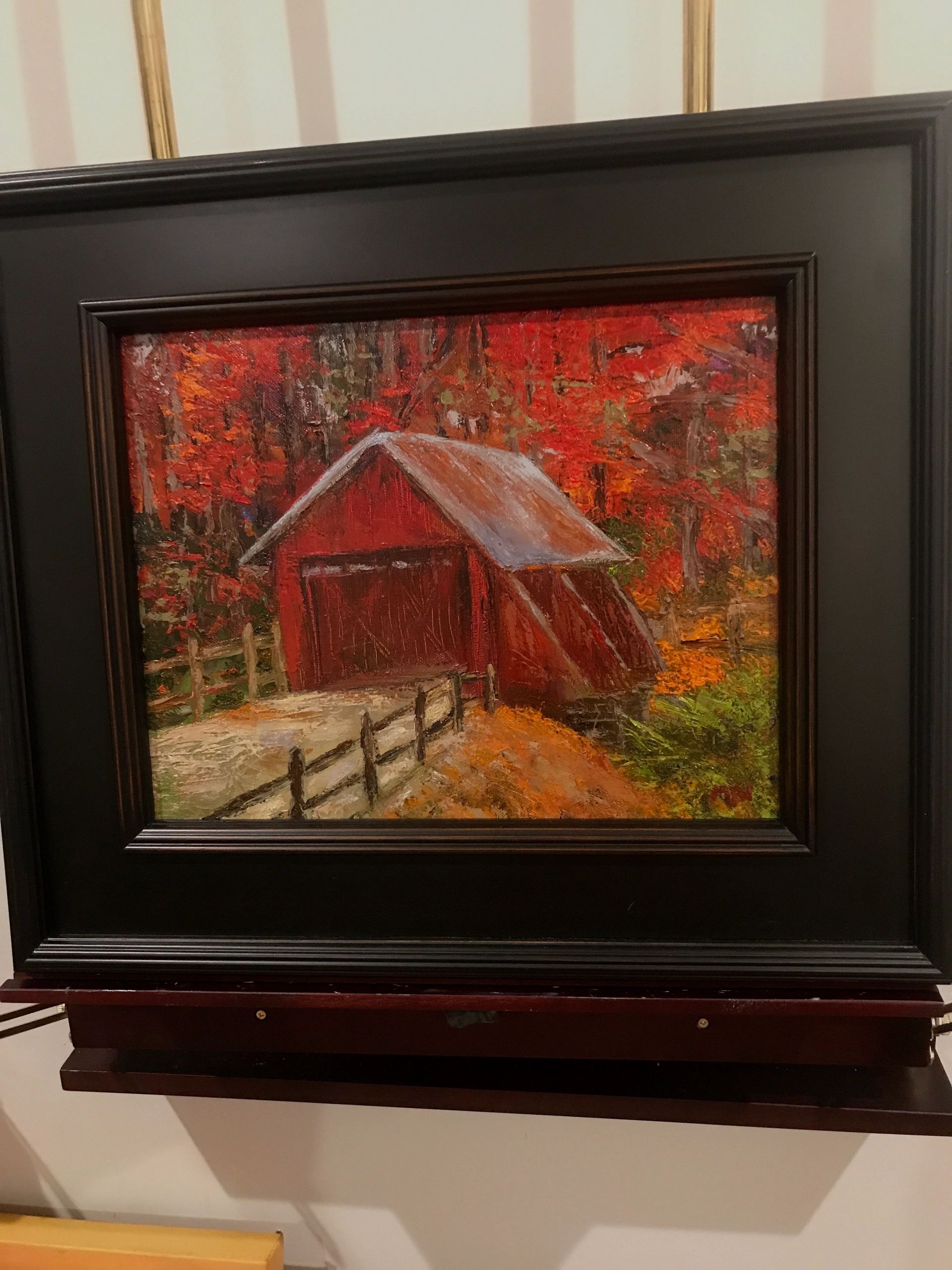 Palette knife painting, old covered bridge