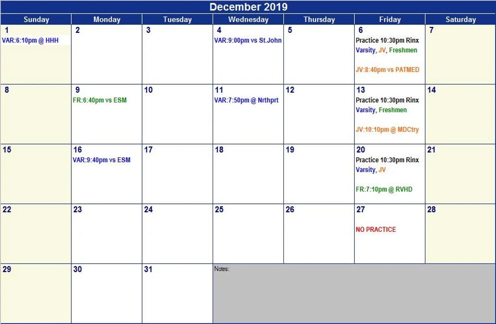 Calendar West Islip Hockey