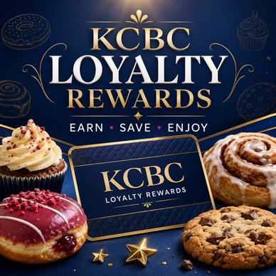 KCBC Loyalty Rewards program with desserts and rewards card.