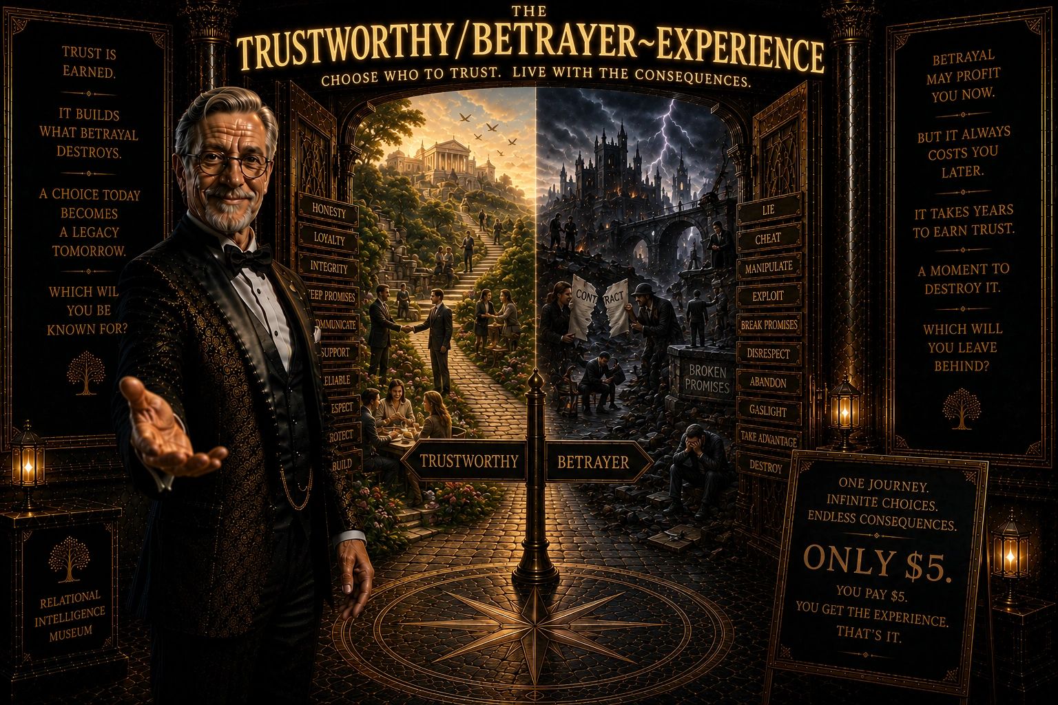 A man invites to choose between trustworthy and betrayer life experiences.