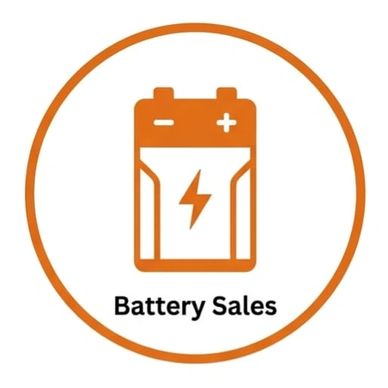 Orange battery icon with plus and minus signs labeled 'Battery Sales'.