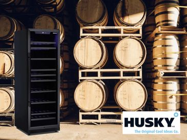 Husky wine cabinet in a cellar