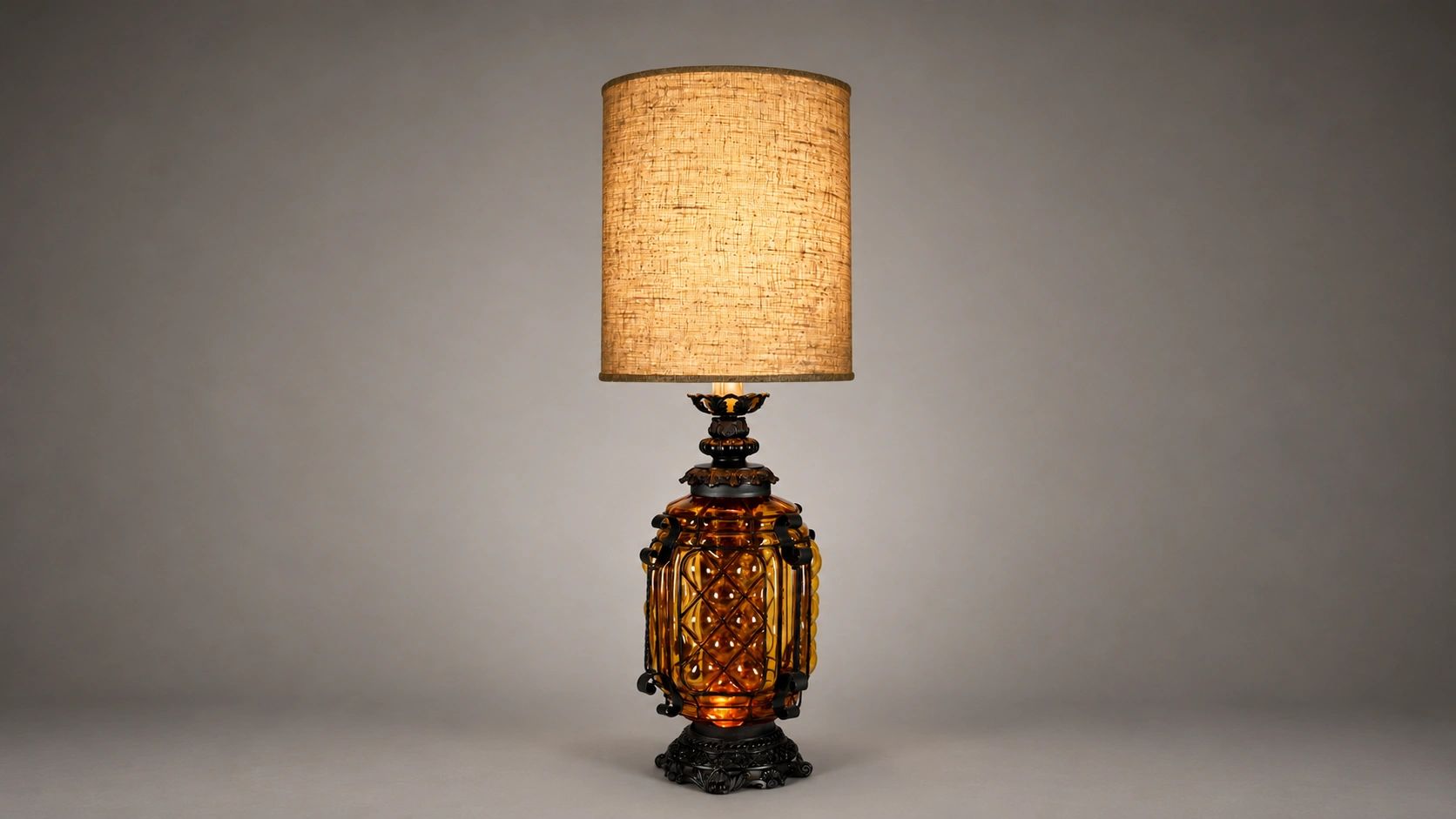 Spanish Revival Amber Caged Glass Table Lamp