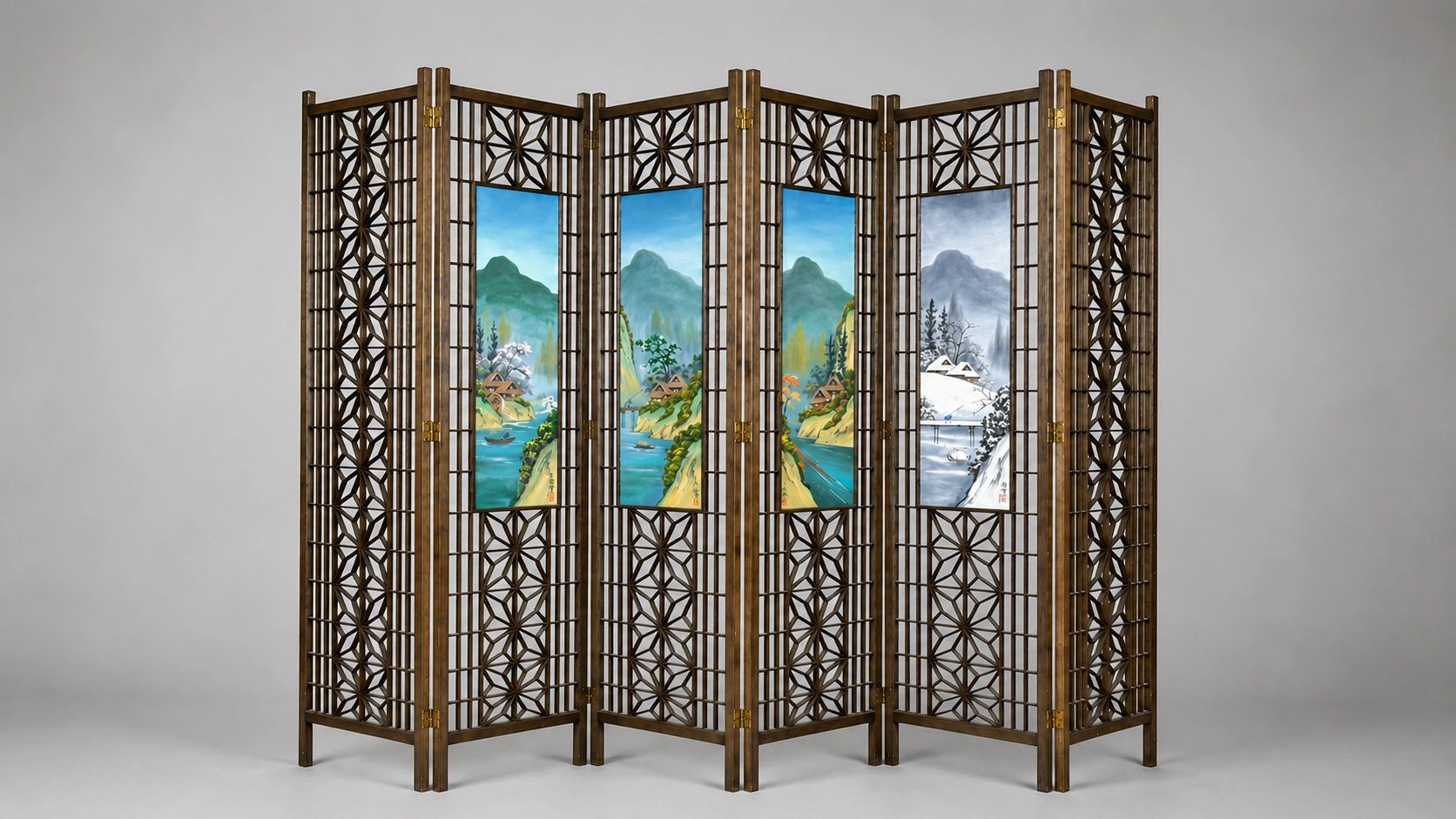 Six Panel Room Divider Chinese Four Seasons